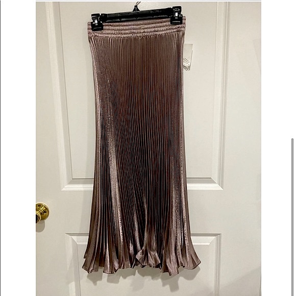 ANTHROPOLOGIE: Cocoa Pleated Satin Skirt - Picture 2 of 2
